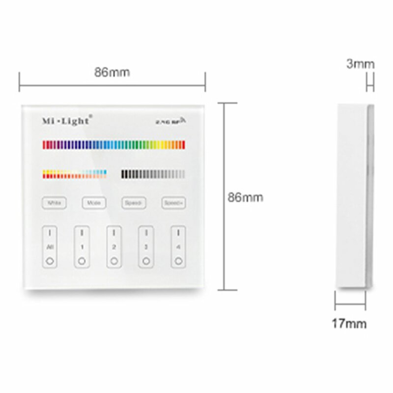 2.4G wall switch for RGB CCT lighting 4-channel MiLight compatible with 2x AAA batteries