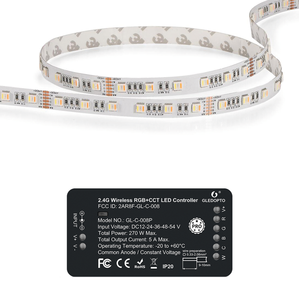 RGB + CCT set control unit and 5 meter stripe with 60 LED / m ZigBee compatible
