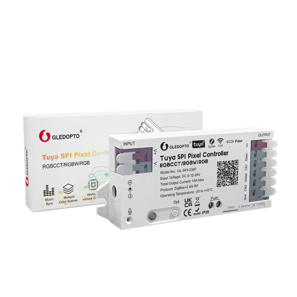 Tuya SPI Pixel LED Controller – Digital Stripe Control for WiFi & ZigBee | GLEDOPTO GL-SPI-206 ZigBee
