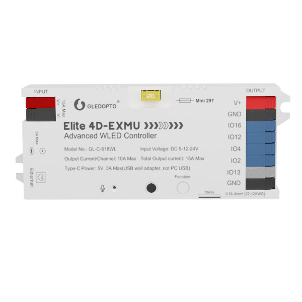 GLEDOPTO GL-C-618WL Elite 4D-EXMU – Advanced WLED Controller for Addressable LED Strips